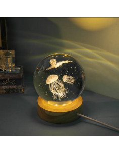 Bomboniera sfera a led diametro 8 cm più base tema mare con medusa luna e stelle