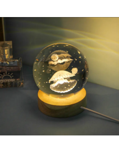 Bomboniera originale lampada a led con sfera diametro 8 cm con conchiglia e perla con luna piena