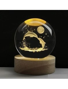 Bomboniera coppia delfini che si baciano sotto la luna piena lampada led 8 cm