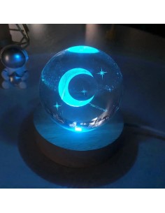 Bomboniera lampada led con luna e stelle con luce suggestiva blu 6x6x8 cm