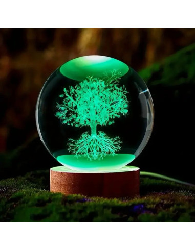 Bomboniera originale con albero della vita lampada led colore a scelta 8x8x10 cm