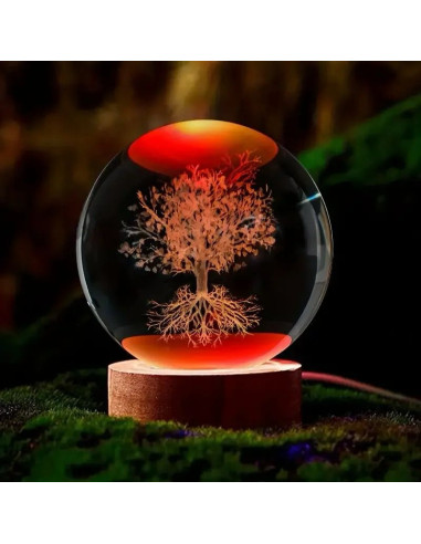 Bomboniera originale con albero della vita lampada led colore a scelta 8x8x10 cm