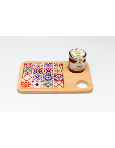 Planche à découper en bois et porcelaine à motifs Sicile faveur au miel 12x18 Cuorematto solidarité