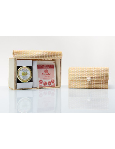 Bomboniera gastronomica scatola con 10 tisane e confezione di miele da 35 gr solidale cuorematto