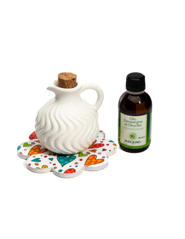 Hochzeitsgeschenke 9 cm Menage aus weißem Porzellan mit Untertasse mit Herzmuster und Ölflasche
