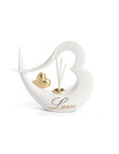 Porcelain heart wedding favor with love written in gold, useful perfumer 11x13.2 cm