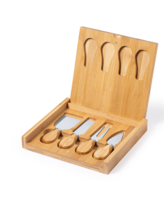 Useful wedding favor set of cheese knives in bamboo case