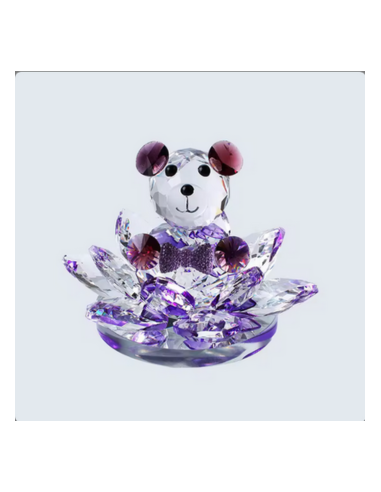 Crystal lotus flower baptism favor for girls with lilac teddy bear