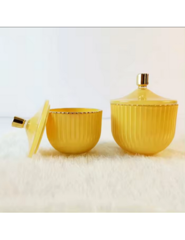 Elegant yellow glass vase favor with lid and gold trim 9.2x11.4 cm