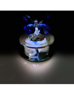 Bomboniere di cristallo con base luminosa a led e farfalla di cristallo blu 9x10 cm 2