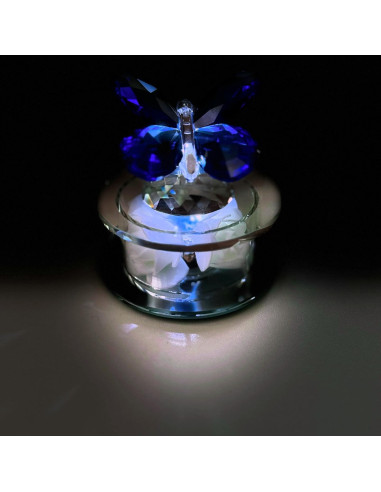 Bomboniere di cristallo con base luminosa a led e farfalla di cristallo blu 9x10 cm