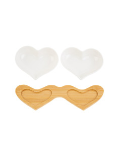 Bomboniere matrimonio set ciotole cuore porcellana bianca con base legno 25.5x10.x5x4 cm con scatola regalo 2