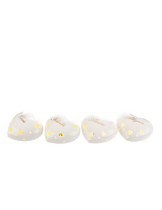 White porcelain heart favors with LEDs and assorted writings joy happiness love joy 11x9.5x5.5 cm