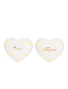Bomboniere cuori in porcellana bianca con led e scritte assortite gioria felicità amore allegria  11x9.5x5.5 cm 2