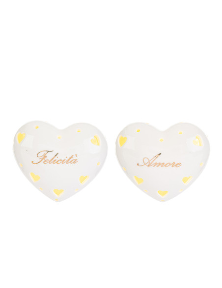 Bomboniere cuori in porcellana bianca con led e scritte assortite gioria felicità amore allegria  11x9.5x5.5 cm Bomboniere cuori in porcellana bianca con led e scritte assortite gioria felicità amore allegria  11x9.5x5.5 cm