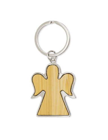 Angel Favor in Wood and Bamboo Elegant Keychain for Baptism, Communion, Confirmation and Birth