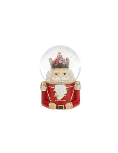 Nutcracker wedding favor or Christmas gift snow globe in red resin 10x14 cm