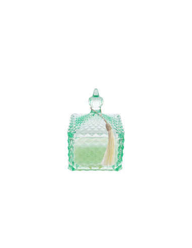 Bomboniera potica in vetro colore verde con candela profumata per matrimonio comunione 8x8x12 cm