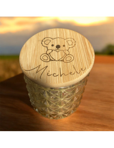 Bomboniera candela personalizzata in vetro e legno per ogni tipo di cerimonia 7x7 cm