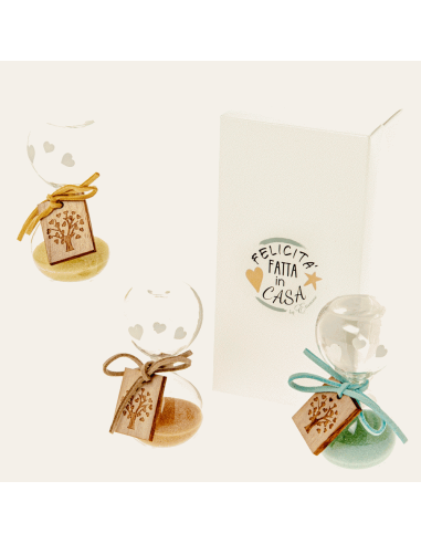Romantische Sanduhr-Geschenke mit Lebensbaumanhänger und weißen Herzen, 8 cm, verschiedene Sandfarben