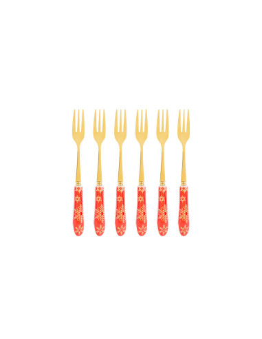 Bomboniere matrimonio natalizio set 6 forchette con manico in ceramica tema natale cm 15 con astuccio