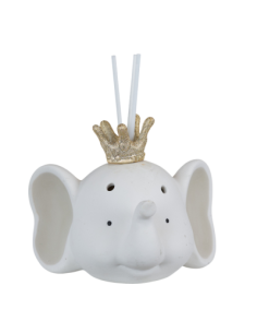 Elephant favor with gold crown led and air freshener for baptism or birthday cm 14x12x12