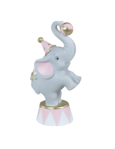 Taufgeschenk für Baby-Mädchen, rosa Zirkuselefant auf Plattform, 6,2 x 4,7 x 12,7 cm