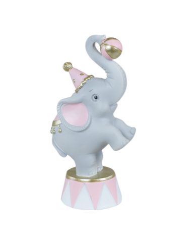 Bomboniera battesimo nascita bimba elefante circo rosa su pedana cm 6,2x4,7x12,7