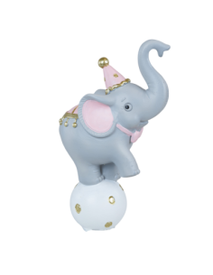 Taufgeschenk für Babymädchen, rosa Zirkuselefant auf Ballon, 6 x 6 x 13,2 cm