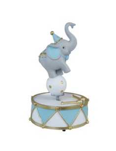 Baby elephant music box favor, light blue circus cm 11x11x16.5