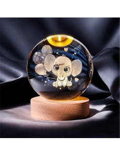 Favor LED lamp with elephant and balloons 6 cm sphere for baptism or birth