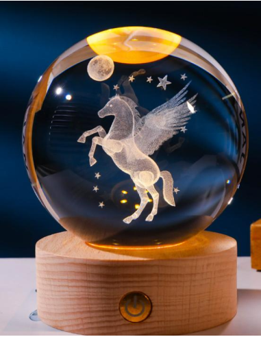 Lampe led Pégase cheval ailé Favor avec étoiles et lune diamètre 6 cm