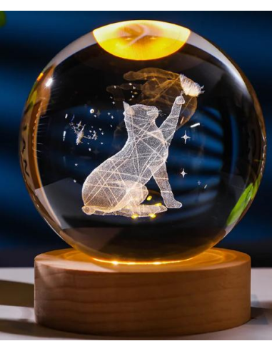 Lampe à led chat Favor avec base en bois cm 6 pour baptême communion et confirmation