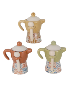Sucrier moka avec cuillère en bois, utile et économique, modèles assortis. cm 10