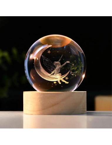 Bomboniera lampada da tavolo con fatina seduta sulla luna con bacchetta magica e ali 6x6x8 cm