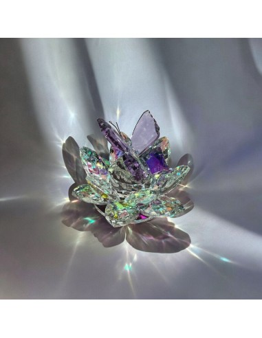 Crystal Favor Lotus Flower with Lilac Butterfly Elegant Gift 12x7 cm