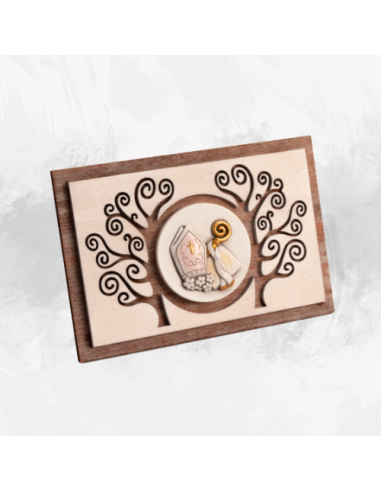 Solidarity Favor Quadrifoglio Wooden Tablet with Confirmation Icon