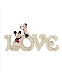 Ornement Minnie et Mickey Mouse amoureux sur l'écriture d'amour en porcelaine