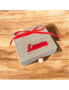 Bomboniera laura scatola scatoletta portaconfetti cm 7 rosso e color naturale shabby