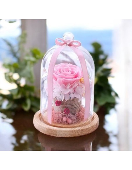 Campana in Vetro con Rosa Stabilizzata Eterna Articolo Regalo e Bomboniera di Pregio Campana in Vetro con Rosa Stabilizzata Eterna Articolo Regalo e Bomboniera di Pregio
