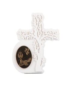 Marmorino Cross Tree of Life Communion Favor with Gold Symbol