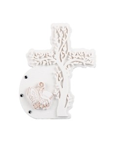 Bomboniera Cresima Croce Albero della Vita in Marmorino con Strass e Simbolo Sacro