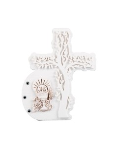First Communion Favor: Tree of Life Cross in Marmorino with Rhinestones and a Raised Sacred Symbol