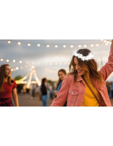 Corona Luminosa LED con Fiori Artificiali Accessorio Festa Matrimonio e Eventi 3 Modalità di Luce