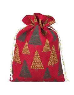 Sacchetto Regalo Natale “Sherwood” 13,5x18 cm – Base Rossa con Albero di Natale Stilizzato