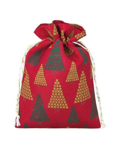 "Sherwood" Christmas Gift Bag, 13.5x18 cm - Red Base with Stylized Christmas Tree