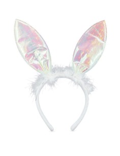 Holographic Rabbit Ear Headband with Feathers: Fun Accessory for Parties and Events