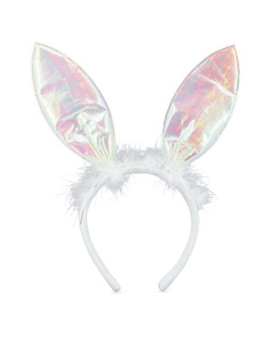 Holographic Rabbit Ear Headband with Feathers: Fun Accessory for Parties and Events