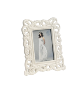 Portafoto a Merletto in Ceramica 20 cm con Scatola Bomboniera Elegante e Regalo Matrimonio