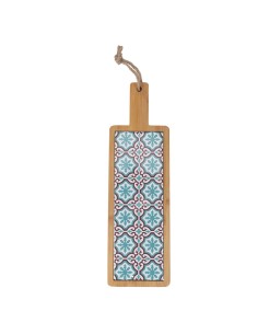 Tagliere in Legno con Manico 12,5x40 cm e Piastrella Decorata Acquamarina Utile da Cucina